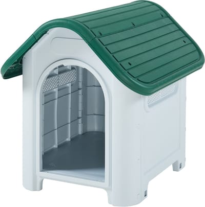 Hondenhok Bello kunststof wit en groen 75x59x66 cm [en.casa]
