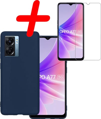 Hoesje Met Screenprotector - Geschikt voor OPPO A77 - Sterk & Shockproof - Back Cover - Siliconen Case - Telefoon Hoes - Donkerblauw