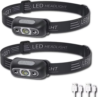Hoofdlamp Led Oplaadbaar - Met bewegingssensor - Werklamp - Daglichtlamp schilderen - Camping - Kamperen - Helmlamp - Noodpakket oorlog - Gadgets mannen tools - duo pack