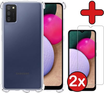 Hoesje - Met Screenprotector - 2 Stuks - Geschikt voor Samsung Galaxy A02s - Sterk & Shockproof - Back Cover - Siliconen Case - Telefoon Hoes - Shock Proof - Telefoonhoes - Transparant