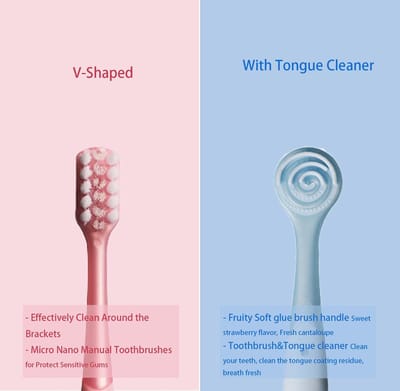 U-vormige Orthodontische Tandenborstel voor Beugel – Zachte Borstels – Tongreiniger – Voor Kinderen – Pak van 3