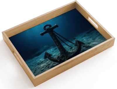 Dienblad hout 40x30 cm - Schootdienblad - Anker - Ijzer - Zeebodem - Zand - Borrelplank rechthoek - Plateau dienbladen
