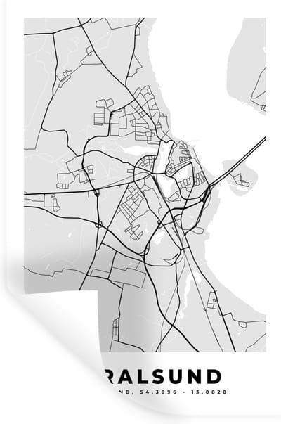 Muurstickers - Sticker Folie - Stralsund - Plattegrond - Stadskaart - Duitsland - Kaart - 20x30 cm - Plakfolie - Muurstickers Kinderkamer - Zelfklevend Behang - Zelfklevend behangpapier - Stickerfolie