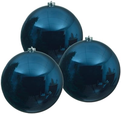 Decoris Kerstbal - 3x - donkerblauw - groot - 14 cm - kunststof - glans - kerstversiering