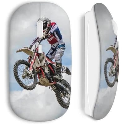 Souris sans fil - MANIACASE - Motocross - Couleur blanche - Clé USB incluse - Compatible Mac et PC