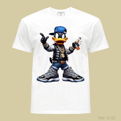 Hip-Hop Duck Graphic T-Shirt for Men – Streetwear Cartoon Duck Print with Gold Chains & Sneakers – White Casual Urban Tee High Quality Cotton Regular fit T-shirt