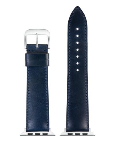 EULIT leer horlogeband geschikt voor Apple Watch 38/40/41 maat - Serie 1/2/3/4/5/6/7/8/9/10 + SE - shell cordovan smart - 20 mm - blauw - metalen verguld gesp - incl. adapter