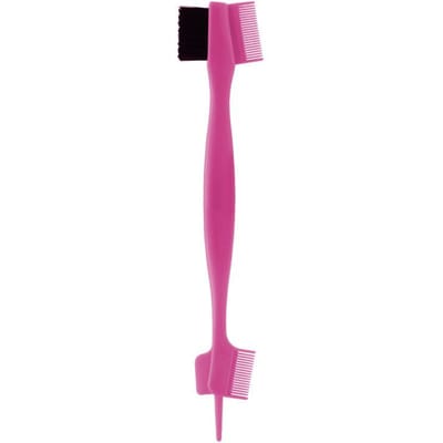 1 Brosse Double Face pour Contrôle des Bordures, Outil de Coiffage 3-en-1 avec Poils de Sanglier pour Cheveux de Bébé Lisses et Sourcils, Brosse Professionnelle pour Bordures de Cheveux rouge rose