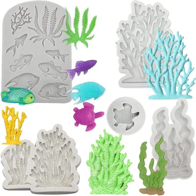 Set van 5 Siliconen Mallen met Zee Dieren, 3D Ocean Thema, Perfect voor Snoep, Chocolade en Gelatine Maken