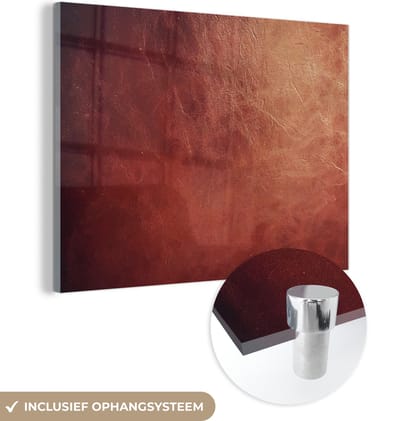 MuchoWow® Glasschilderij 120x90 cm - Schilderij acrylglas - Leer - Lederlook - Bruin - Licht - Foto op glas - Schilderijen