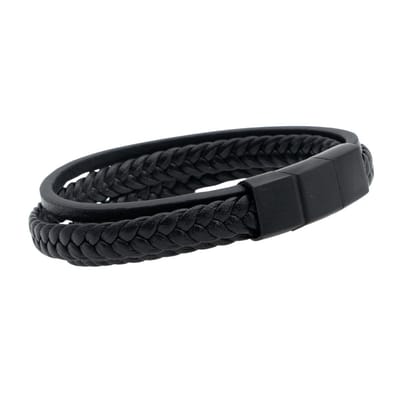 Marama - Herenarmband Thor Zwart - Sluiting Metaal Zwart - The Nordic Collection - RVS - vegan gevlochten leer - schuifsluiting - robuuste armband mannen - luxe geschenkverpakking