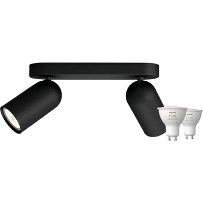Philips Pongee opbouwspot - 2 spots - zwart + Philips Hue White and Color GU10 (2x)