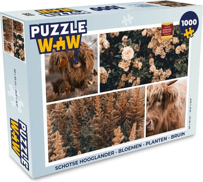 Puzzel Schotse hooglander - Bloemen - Planten - Bruin - Legpuzzel - Puzzel 1000 stukjes volwassenen
