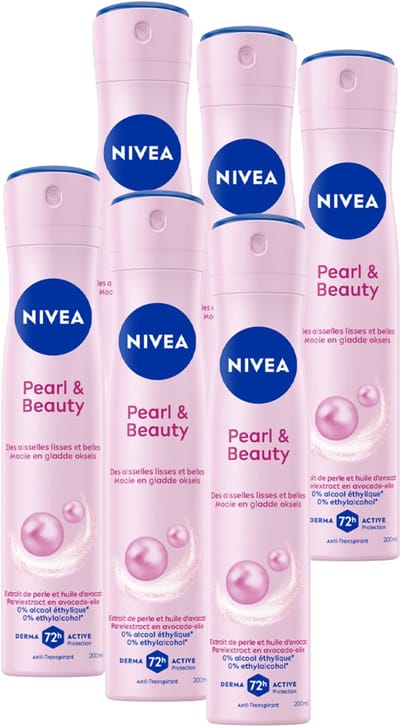 NIVEA Pearl & Beauty Anti-Transpirant Deodorant Spray - Voor egale en gladde oksels - Quick Dry Deo - Beschermt 48 uur - 6 x 200 ml - Voordeelverpakking