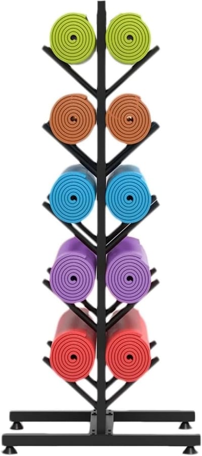 Yogamatten Rek 5-Laags Verticaal Organizer – 110 cm Hoog – Opslag voor 10 Yogamatten & Fitnessaccessoires – Metalen Frame – Ruimtebesparend Fitness Opbergrek