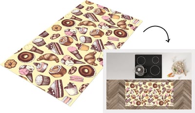 Keukenloper - Loper keuken - Meisje - Eten - Taart - Patronen - 120x60 cm - Keukenloper vinyl
