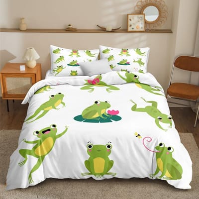 Dieren Kikkers Dekbedovertrek Set King Queen Size Groen Lieflijke Cartoon Kikker Beddengoed Set Kinderen Pad 2/3 stuks Polyester Dekbedovertrek 70x133cm 2pcs
