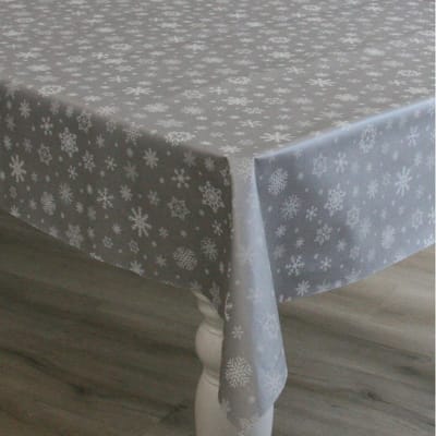 Kerst tafelzeil/tafelkleed zilver met witte sneeuwvlokken print 140 x 180 cm - Kerstdiner tafeldecoratie - Kerst - Kerstdecoratie - Sneeuwvlokken
