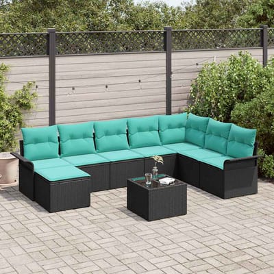 vidaXL - Tuinbank - Set - 9 - st - Zwart - Poly - rattan