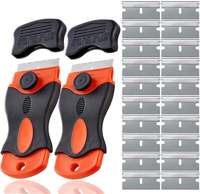 Set van 2 Mini Schrapers van 3,5 cm, Ideaal voor het Verwijderen van Lijm, Verf en Stickers met 20 Stalen Bladen