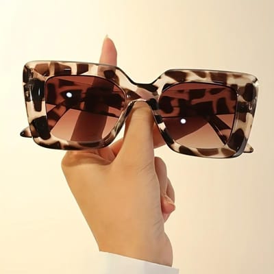 Vierkante Modebril met Luipaardprint Lichtgewicht Duurzaam Montuur voor Feesten & Casual Chic Stijl, Stijlvolle Trendy Bril