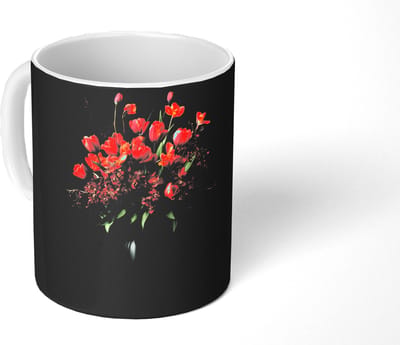 Mok - Koffiemok - Boeket - Tulpen - Vaas - Rood - Mokken - 350 ML - Beker - Koffiemokken - Theemok