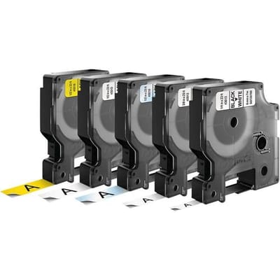 DYMO 45018 + 45013 + 45010 + 40913 + 43613 Labeltape Set van 5 stuks Tapekleur: Wit, Geel, Transparant Tekstkleur: Zwart 6 mm, 9 mm, 12 mm 7 m