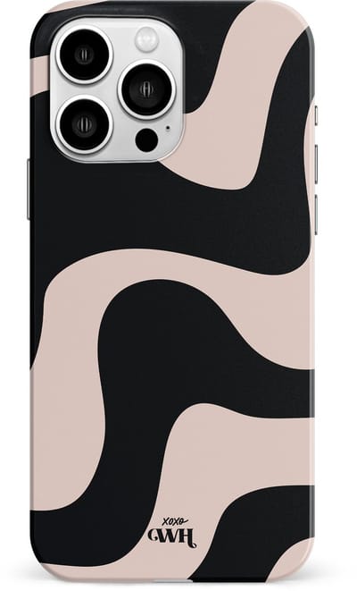 xoxo Wildhearts telefoonhoesje geschikt voor iPhone 14 Pro - Ride With Me - Single Layer - Beschermhoes met golvend patroon - Luxe hard case - zwart en beige