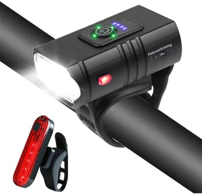 GELLDG Fietslampjes - Fietslichten - Fietsverlichting USB oplaadbaar - 1000 Lumen - Voorlicht & Achterlicht - Led Fietslamp - Waterdicht - Valbestendig - Koplamp fiets - Zwart