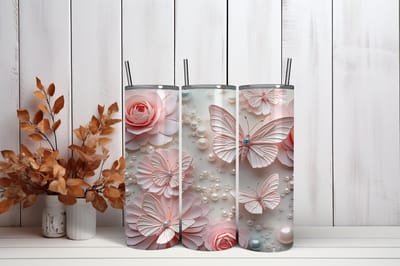 Tumbler met Anti-lekdop – Luxe Vlinders & Roze Bloemen – Thermosbeker 600 ml – Vaatwasserbestendig – Elegant Cadeau voor Vrouwen – Voor Warme & Koude Dranken – Trendy nu