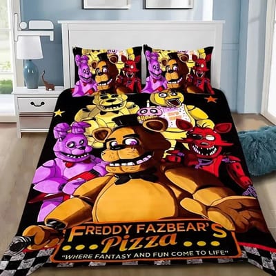 3D Print Freddy F-Fnaf Beddengoed Set Five Nights Dekbedovertrek Set Met Kussensloop 3 Delen Dekbedhoes Slaapkamer Decor EU Single(135*200cm)3pcs