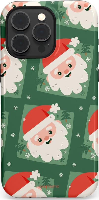 Casetastic hoesje geschikt voor Apple iPhone 15 Pro Max - MagSafe - Dubbellaagse bescherming - Kerstmannen in het bos - Fashion Case - Donkergroen Wit Terracotta Crème