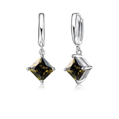 Aramat Jewels | Oorringen | Zilveren Oorhanger met ruitvormige zirkonia | Groen | |12mm | Zilver | Kinderen | Verkleurd niet