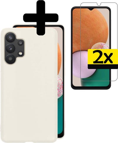 Hoesje - Met 2x Screenprotector - Geschikt voor Samsung Galaxy A13 4G - Sterk & Shockproof - Back Cover - Siliconen Case - Telefoon Hoes - Telefoonhoesjes - Wit