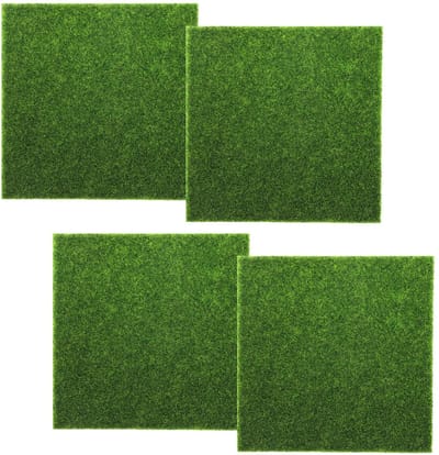 Cosensi- Kunstgras 4 Stuks 15 x 15 cm - Miniatuurtuin - Decoratie - PVC - Tuin - Kunstprojecten - Realistische Kleuren - Miniatuurtapijt