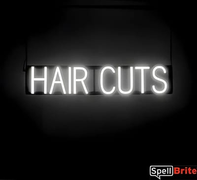 HAIR CUTS - Lichtreclame Neon LED bord verlicht | SpellBrite | 80 x 16 cm | 6 Dimstanden - 8 Lichtanimaties | Reclamebord neon verlichting