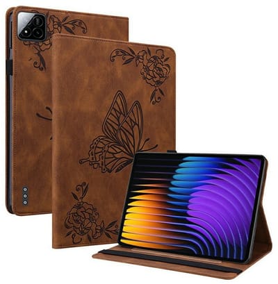 Coverup Tablethoes geschikt voor Xiaomi Pad 7 (Pro) / Pad 8 (Pro) Hoesje - Vlinders Book Case - Bruin