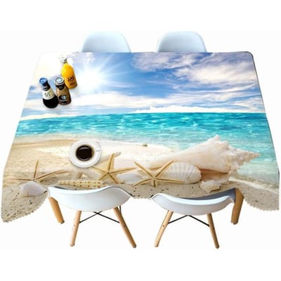 Verdikt Katoenen Tafelkleed Zeester Koraal Blauwe Lucht Zeewater Patroon Rechthoekig Rond Tafelkleed Voor Bruiloft Picknick Feest 60 X 60CM blue