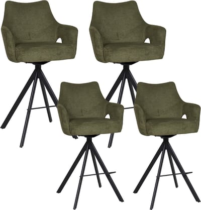 BukkitBow - Luxe Moderne Barkrukken - Set van 4 Stuks - Draaibare Zitting - met Voetensteun - Aragon Stof - met Metalen Onderstel - Groen