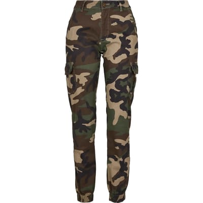 Urban Classics - High Waist Camo Cargobroek - Taille, 26 inch - Zwart/Groen