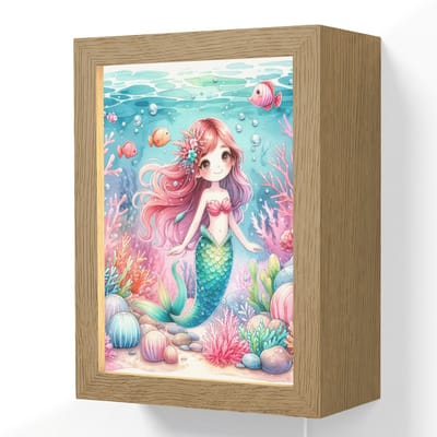 Wandlamp 15x20 cm - Oplaadbaar - Zeemeermin - Kleurrijk - Onderwater - Zeedieren - Vissen - Wandlampen binnen woonkamer - Slaapkamer lamp met kabel - Decoratieve nachtlamp - Vloerlamp snoer