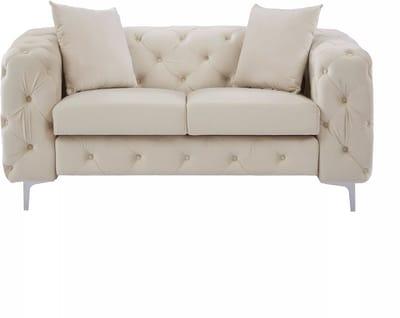 Vente-unique Tweezits-Chesterfield-bank van beige velours EDWINA