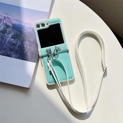 Cordon Bandoulière Tissage Cuir Étui de Téléphone pour Samsung Galaxy Z Flip 6 5 4 3 Flip6 Flip5 Flip4 Flip3 5G Housse de Protection For Galaxy Z Flip5