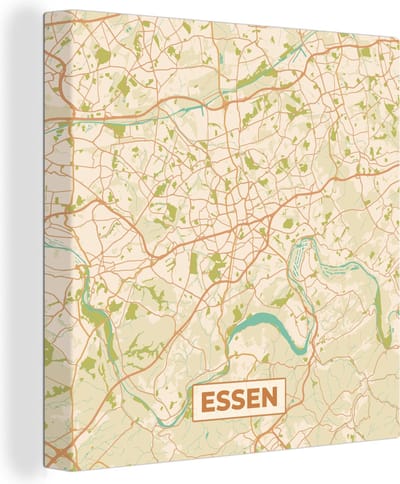 Canvas Schilderij Essen - Vintage - Stadskaart - Plattegrond - Kaart - 20x20 cm - Wanddecoratie