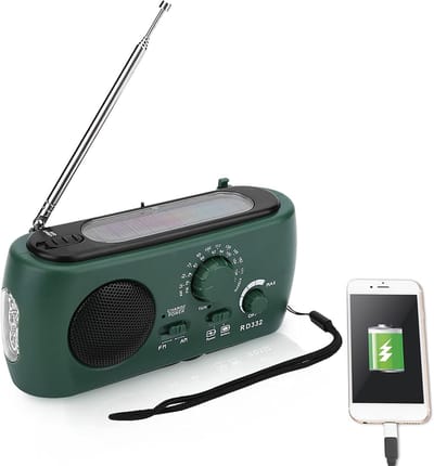 OmGoods - Dailygoody - Wind-up Zonne-radio - AM/FM-handslingerradio - Noodtelefoonoplader - Compact - LED-zaklamp - Geschikt voor Kamperen - Model 1393c64b