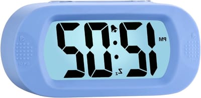 Digitale Reiswekker met Slaapfunctie en Nachtlampje, Eenvoudig in te Stellen Alarmklok voor Kinderen, Stijgende Geluid - Batterij Aangedreven (Lichtblauw)