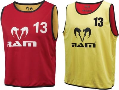 Training hesjes -Overgooiers - dubbelzijdig - genummerd - Rood/geel - XL - 15 stuks