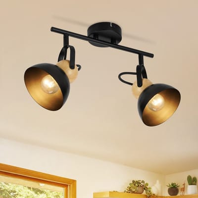 NETTLIFE Opbouwspot - zwart - rond - 2-lichts - E27 Fitting - 350° draaibar Plafondspot - Max.25W - Vintage Plafondlamp - Metaal - Hoogwaardig Design - voor Hal | Woonkamer | Keuken - Zonder Lichtborn