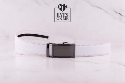Witte lederen riem zonder gaatjes met automatische gesp voor heren ( model N181 )