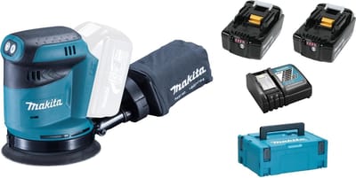 Makita DBO180RMJ 18V Li-Ion Accu excentrische schuurmachine set (2x 4.0Ah accu) in Mbox - 125mm